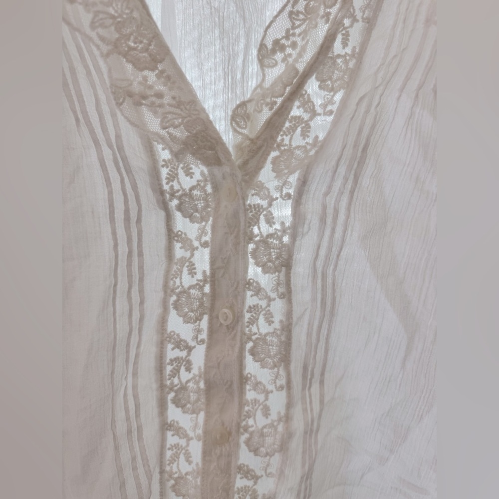 Free People White Sheer Lace-Trim Blouse - Picture 2 of 8